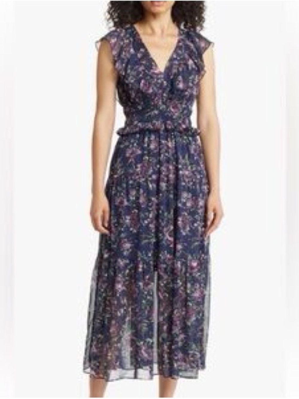 Metallic floral chiffon midi dress Size Large Melloday Nordstrom
